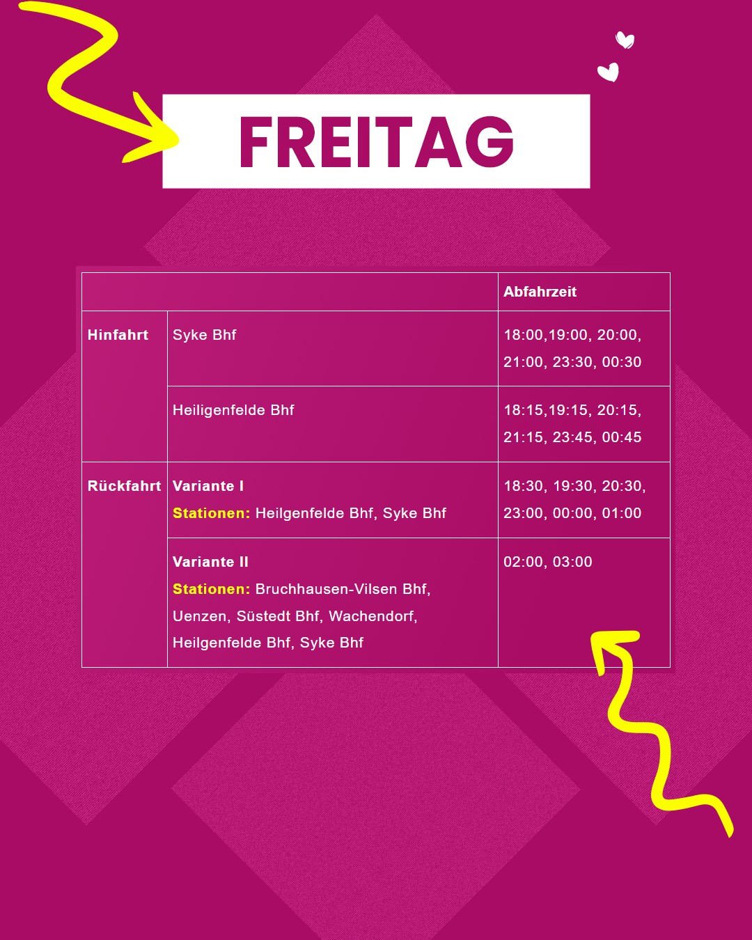 Busshuttle Freitag